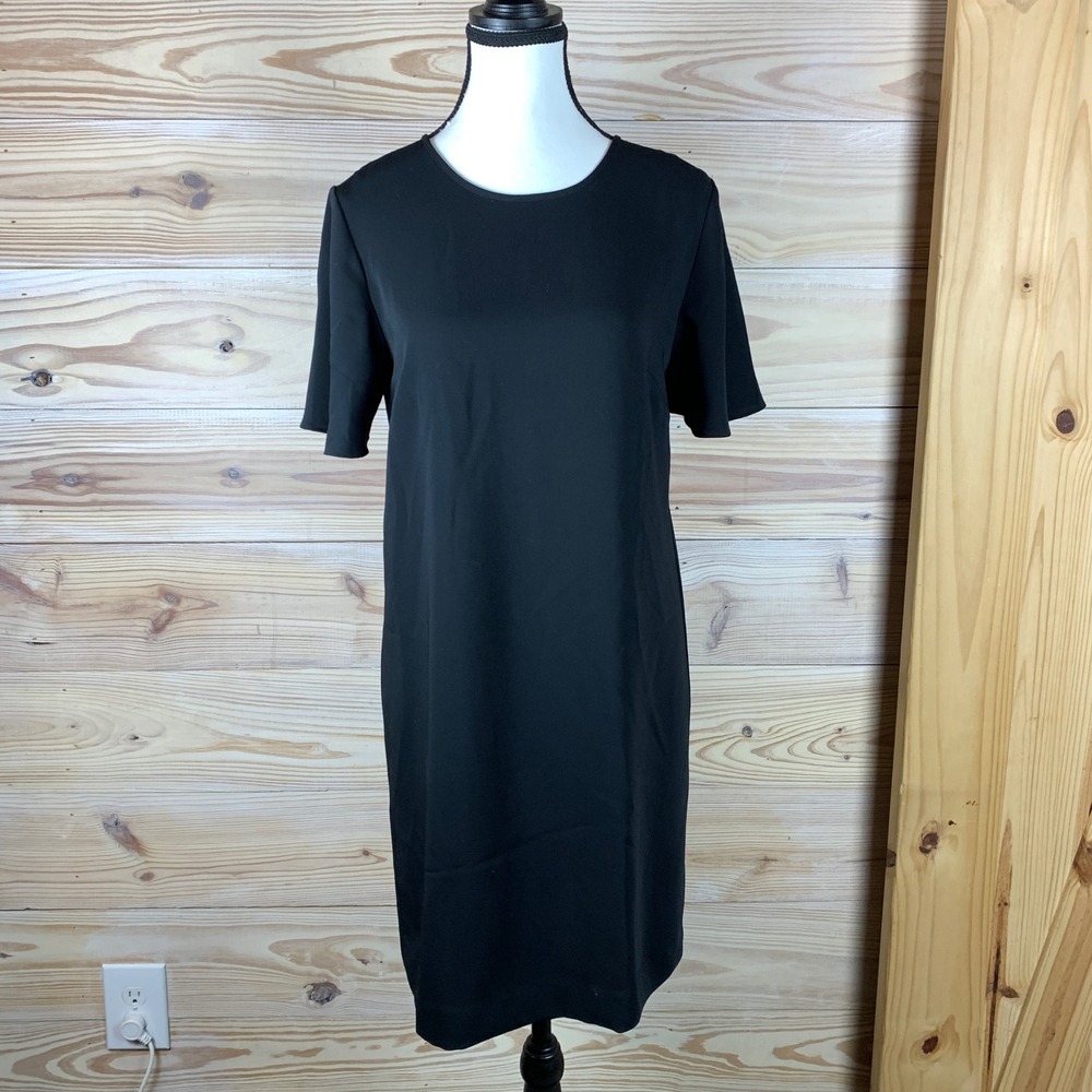 Ann Taylor Shift Dress Women 4 Black Short Sleeve Crew Neck Workwear Career LBD